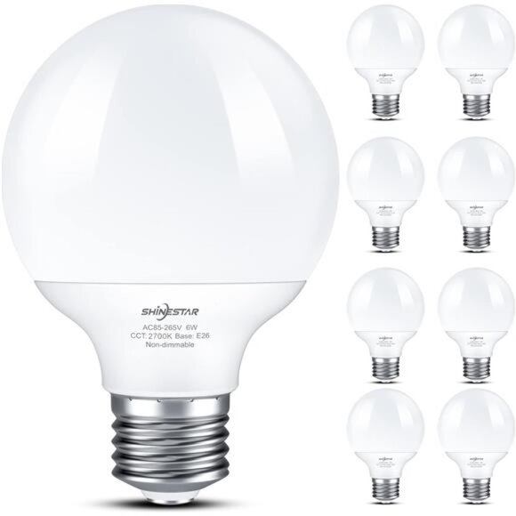 8-Pack Vanity Light Bulbs for Bathroom 60 Watt, Warm White 2700K, G25 LED Globe - Picture 1 of 7